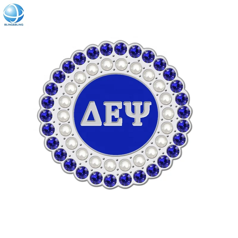 Handmade Navy Blue Enamel Rhinestone Geek Letter Fraternity Brooch Pearl Delta Epsilon Psi Brotherhood Pins For Social Gifts