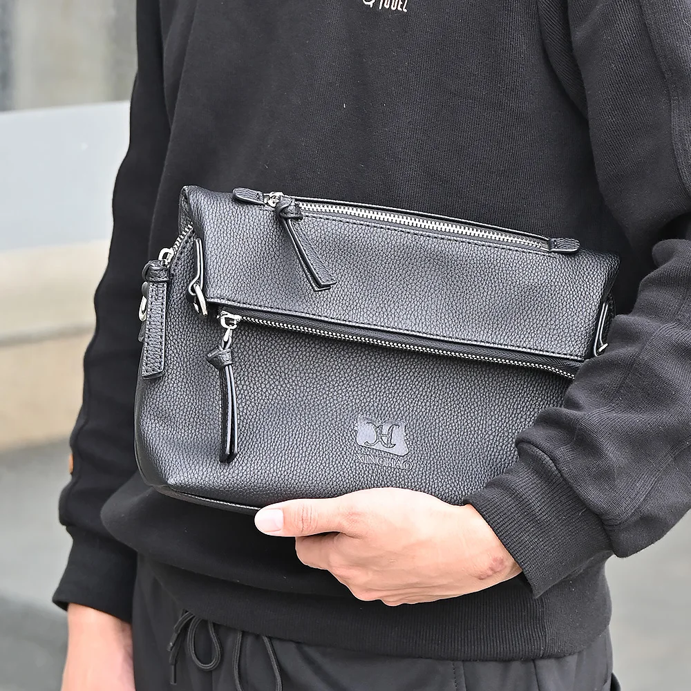 Custom Wholesale Premium Quality Black Genuine Leather Shoulder Messenger Bags Handbags Men Crossbody Bag For Men