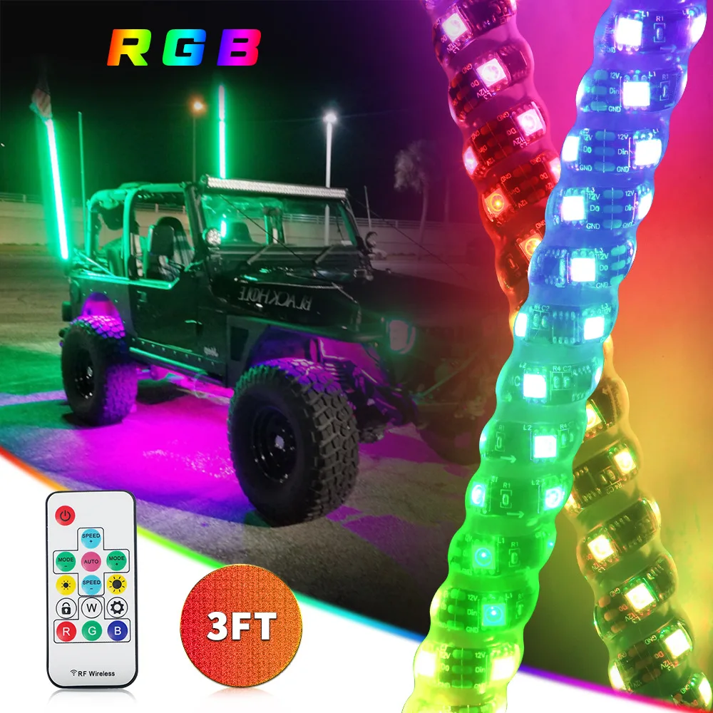 Led Whip Lights 3ft 4ft 5ft 6ft RGB Dream Color Whip Light changing car flagpole lights with Flag for offroad truck