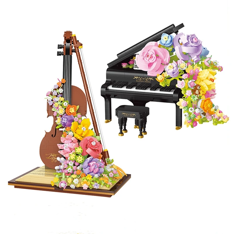 21194 21228 piano violin model preserved flower creative Decoration Building Block Plastic Toy gift for girls kids boys