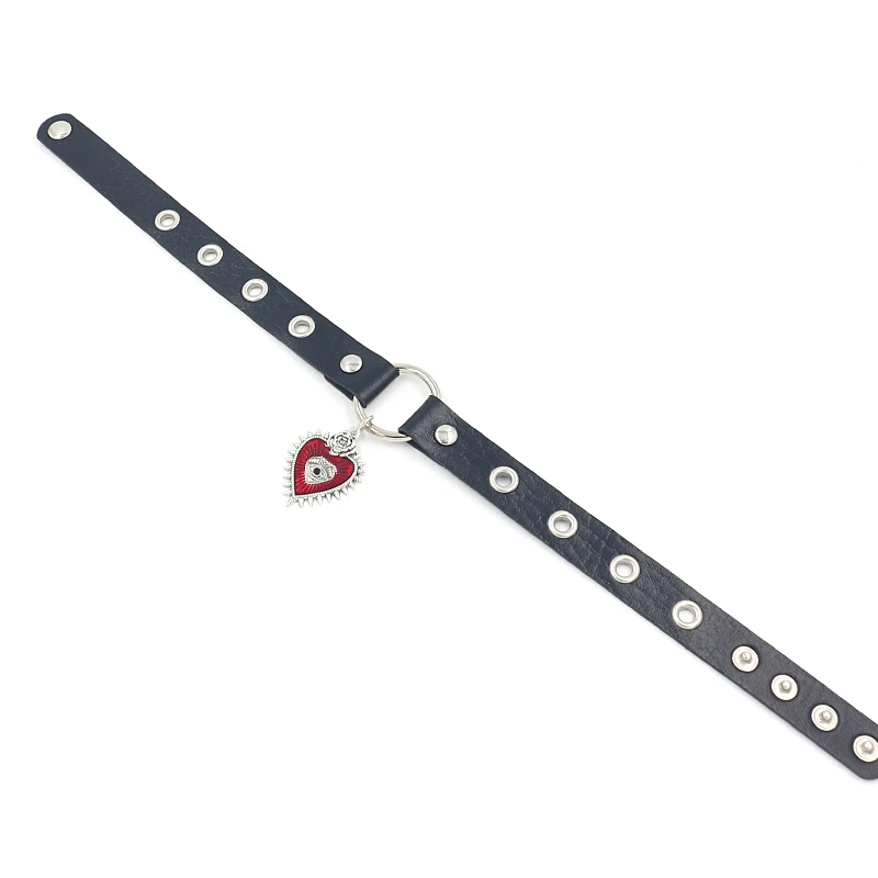 Punk Harajuku Accessories Vintage Gothic Rivet Choker Red Eyes Heart shaped Pendant Leather Collar for Women