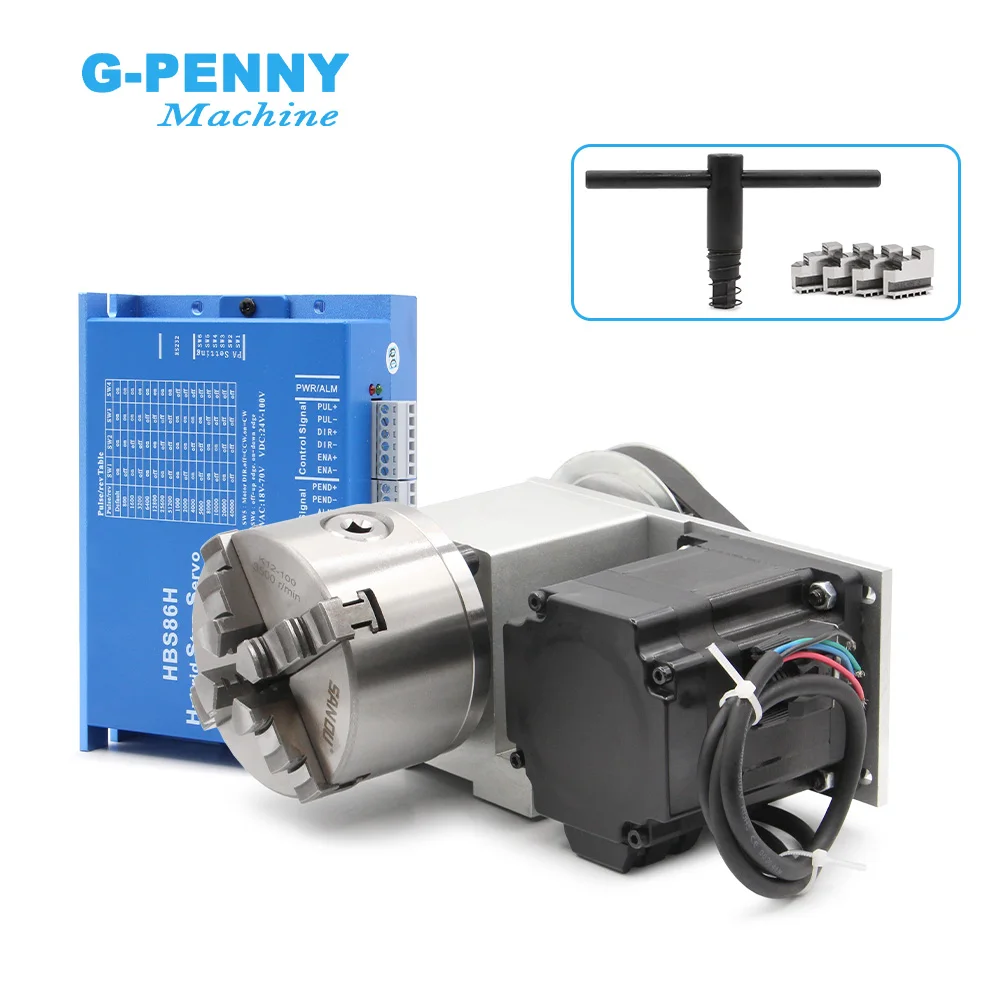 4th Axis 100mm 3/4Jaw 4.5Nm NEMA34 86HS45N & HBS86H Closed Loop CNC Dividing Head Rotation A axis Kit