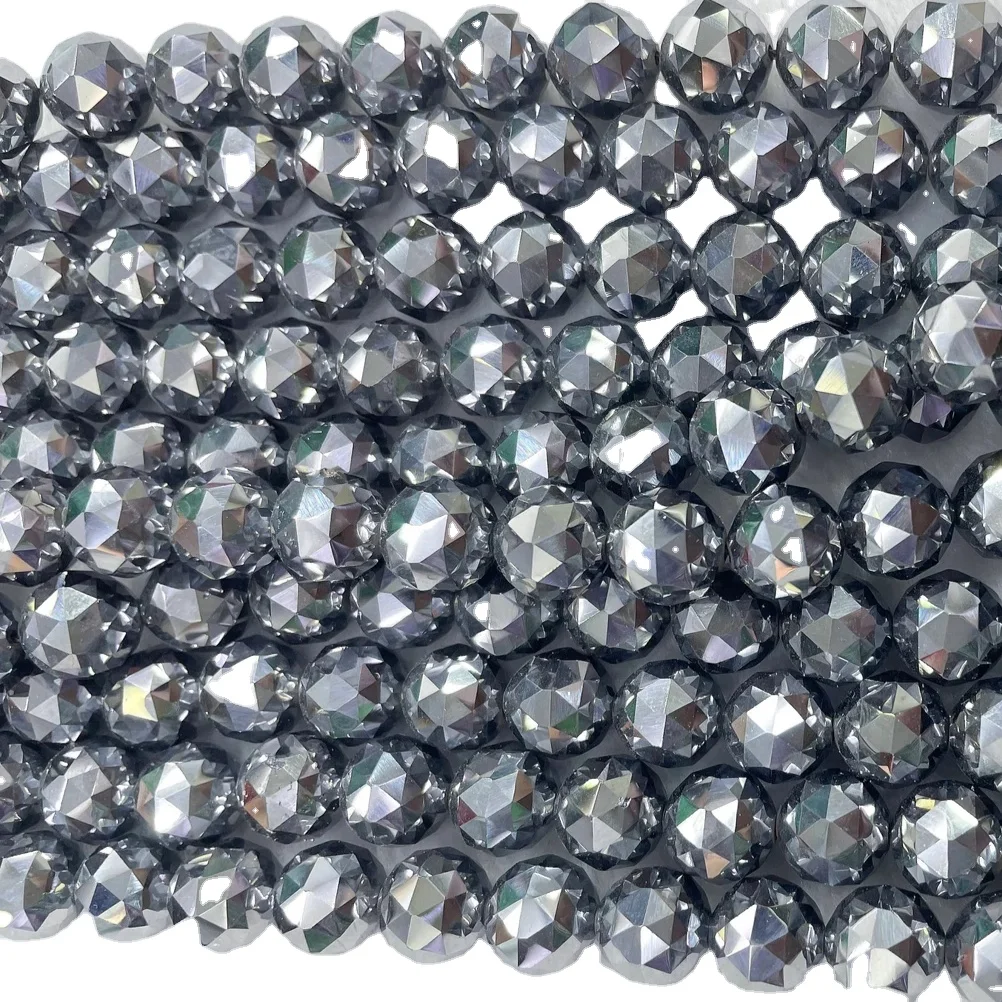 Semi-preciousJewelry Making Terahertz Precious stone  beads Color Gray black Silvery Round diamond Faceted Terahertz Beads