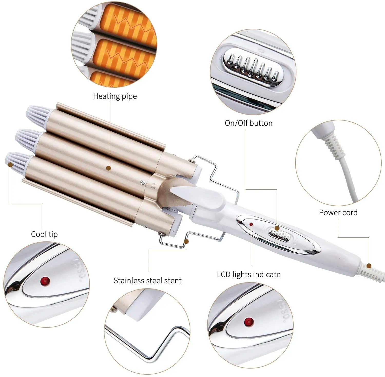 Hot Electric Curling Iron with 3 Rods Professional Hair Curler Portable Wave Wand Styling Tool with 3 Barrels OEM/ODM