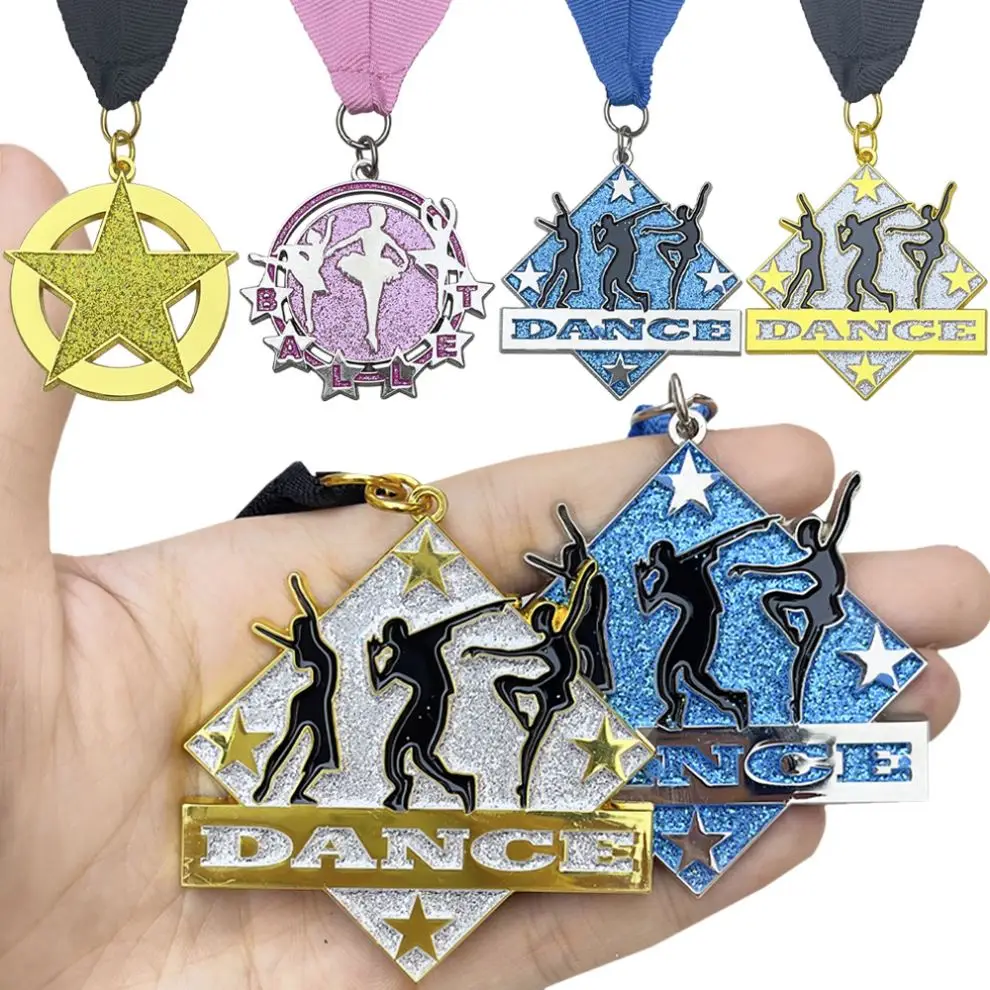 Manufacture personalised custom metal rhinestones irish pink finalist award medallas no minimum order dance medals with ribbon
