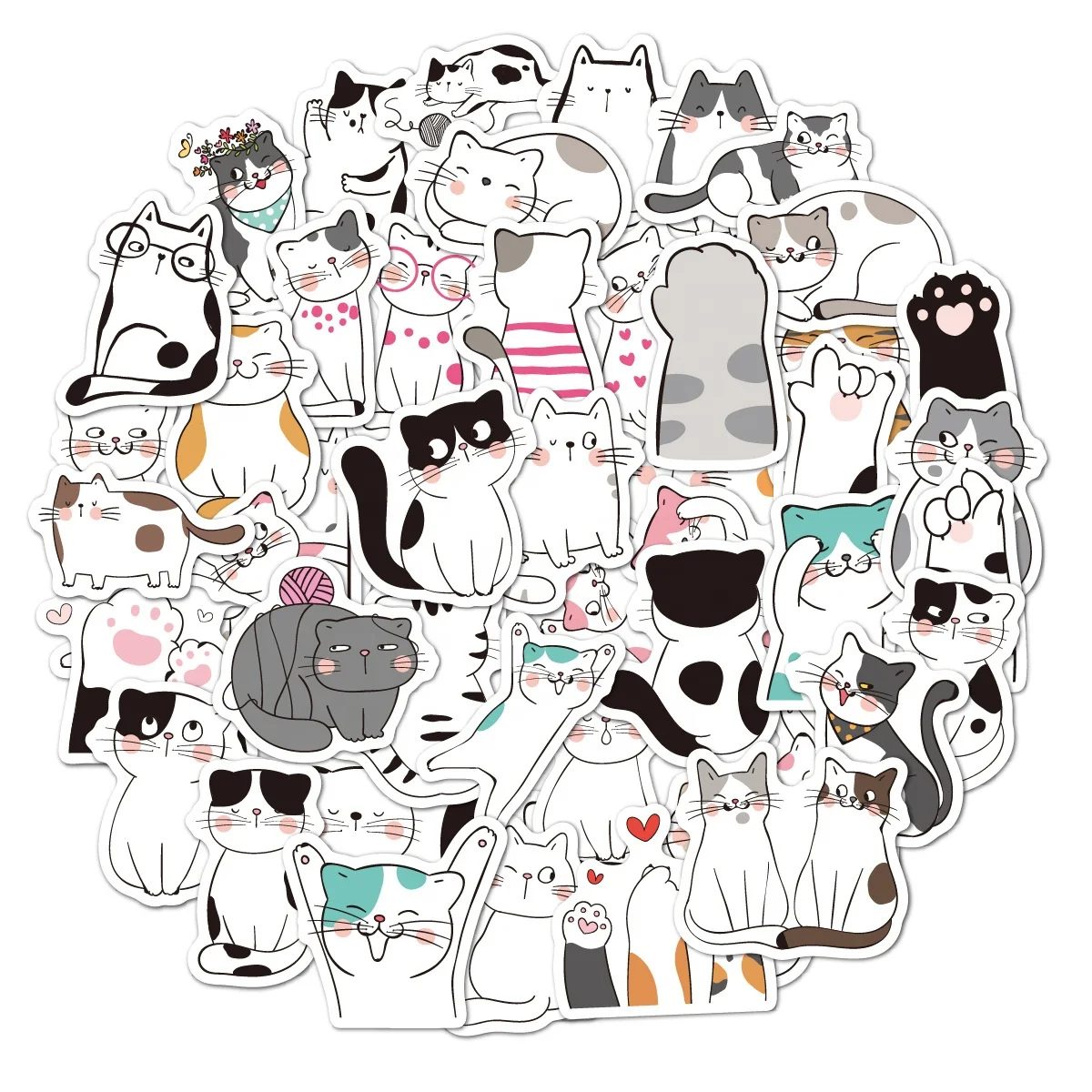 Manufacturers Designs Direct Shipping Lovely cat  50 Pcs Vinyl Waterproof Self Adhesive Stickers