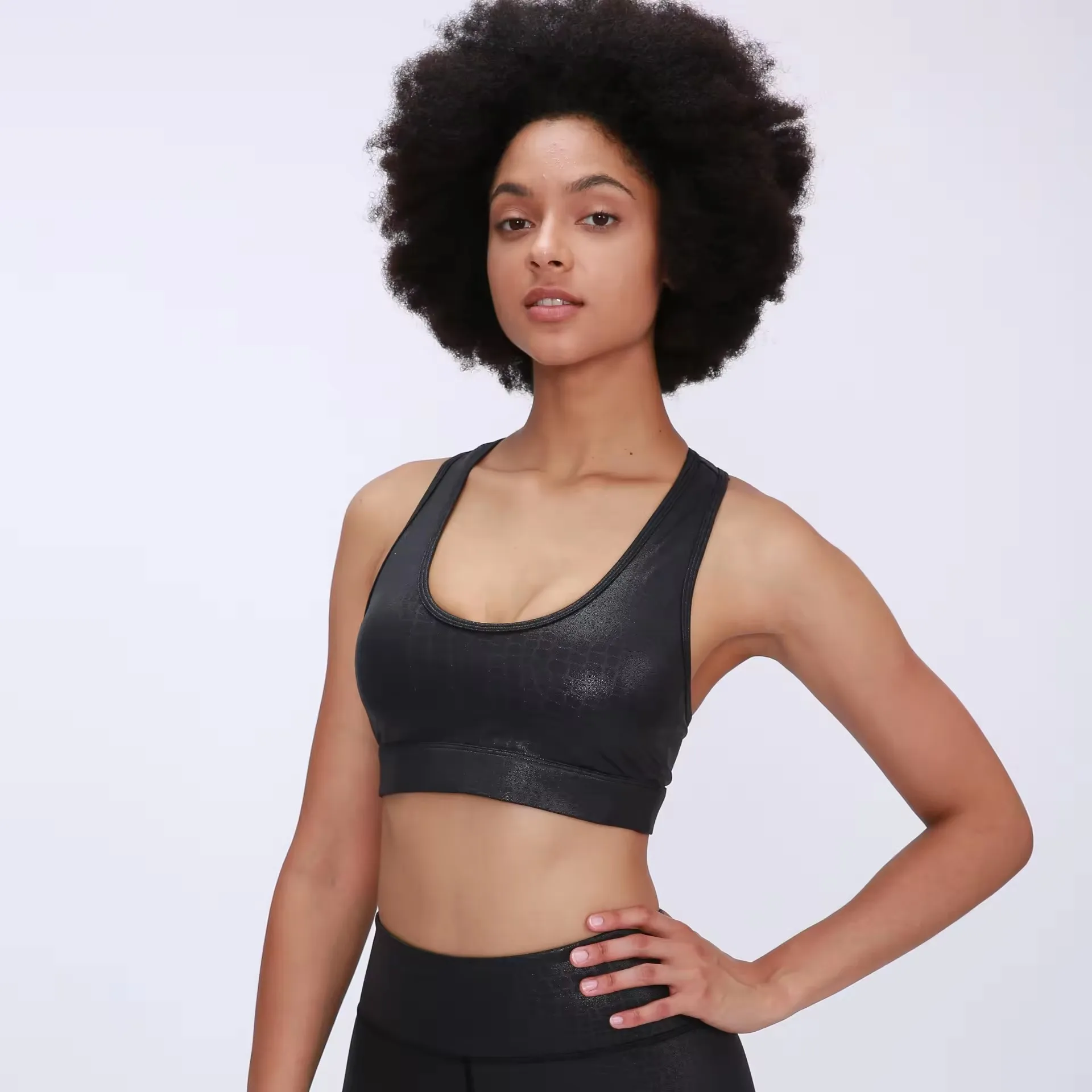 Luckpanther Sports Bra Crop Top Back Cut-out Womens  Fitness Backless Crop Sports Bra With Embossed Animal Pattern