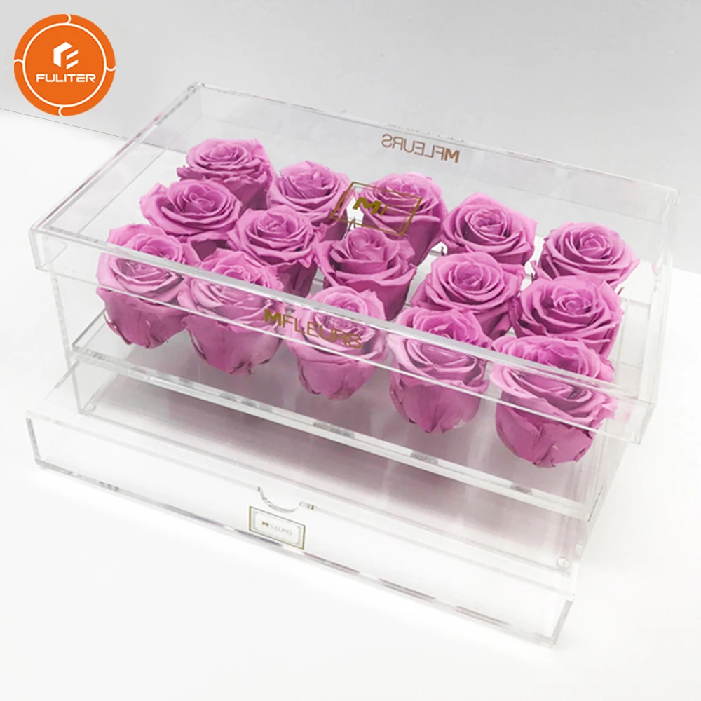 Wholesale Wedding Storage Luxury Preserved Gift Acrylic Transparent Flower Box Square