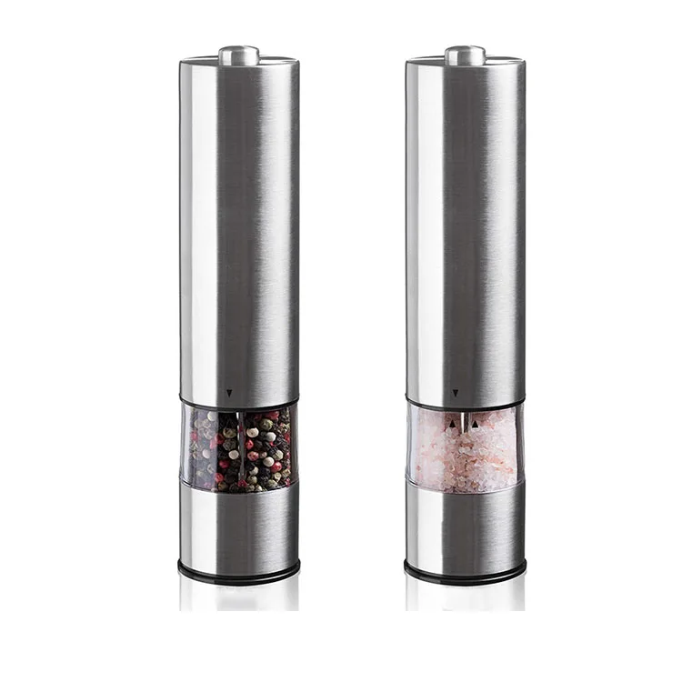 2 in 1 stainless steel glass battery operated automatic small travel salt pepper mill