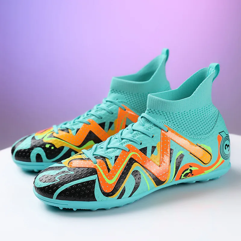 High Cut FG/TF Football Shoes for Adult Student Football Matches Wholesale Inventory of Male and Female PU Men Rubber Mesh Q6007