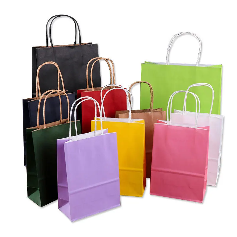 Red Blue Printing Gift Packaging Block Bottom Color Cmyk Carry Pink Wholesale Kraft Shopping Paper Bag