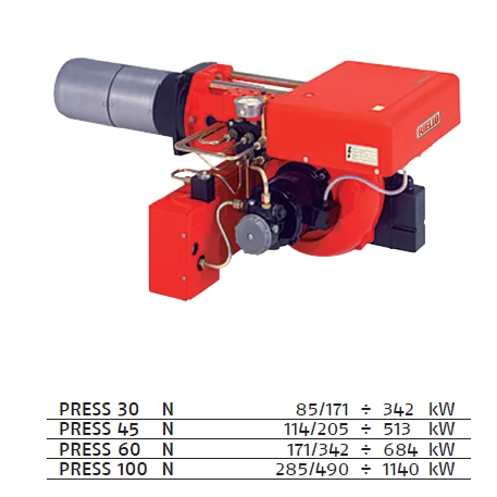 Original Riello Burner PRESS N series of burners covers a firing range from 171 to 1140 kW