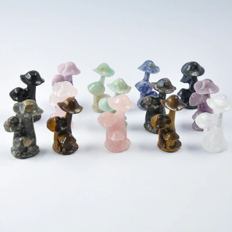 Natural Stone Carving Crystal Mushroom Statue Rose Quartz Mushroom Cloud Sculpture for Decorate
