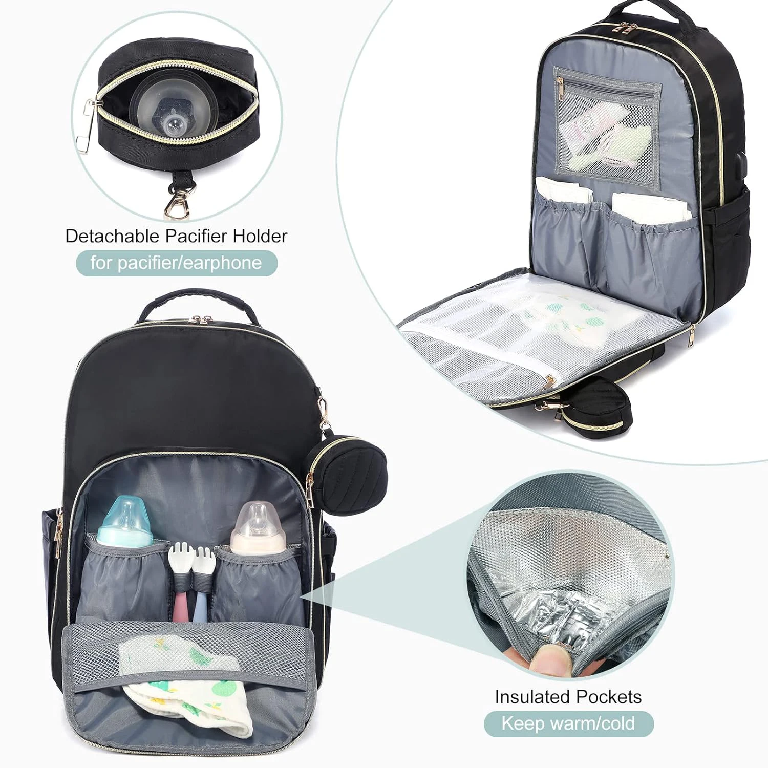 Custom Travel Mommy Diaper Backpack Baby Organizer Bag With Changing Pad Pacifier Case