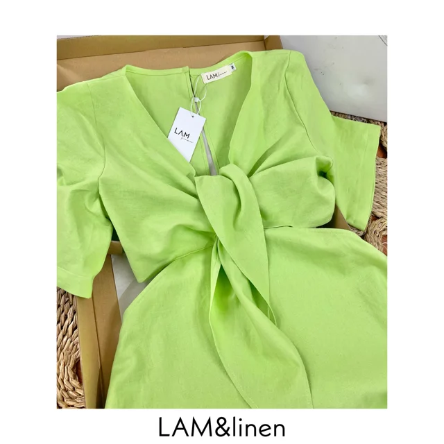 Midi Dresses Cotton Linen Price Dress For Woman Cut Out At Waist  Easy To Wear Customized Packaging Vietnam Manufacturer
