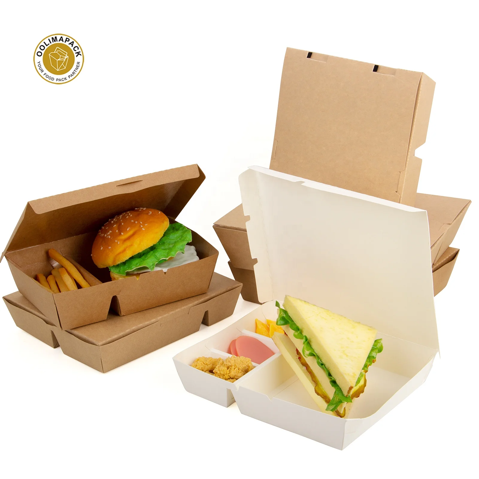 Disposable custom logo printing fast food takeaway 3 compartment for food packaging lunch box