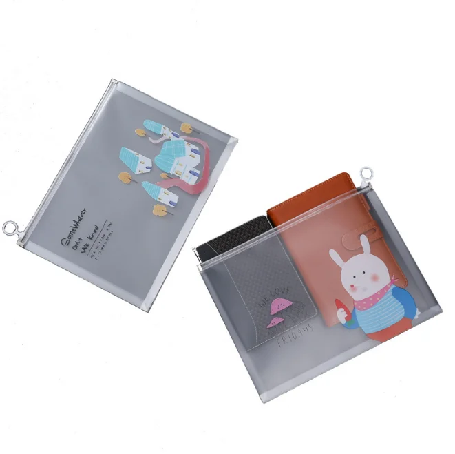 Multi-functional transparent paper bag a4 plastic pp file bag office materials creative stationery cartoon zipper bags custom