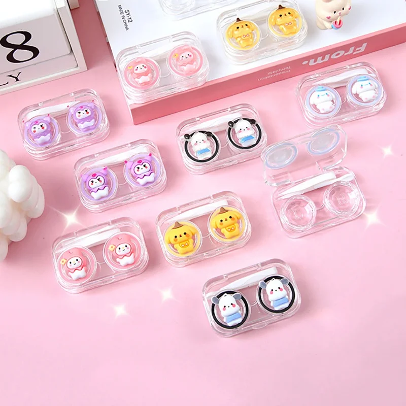DIY Cute cartoon Clear Contact lens case lovely transparent contact lens Holder Soak Storage lenses Container