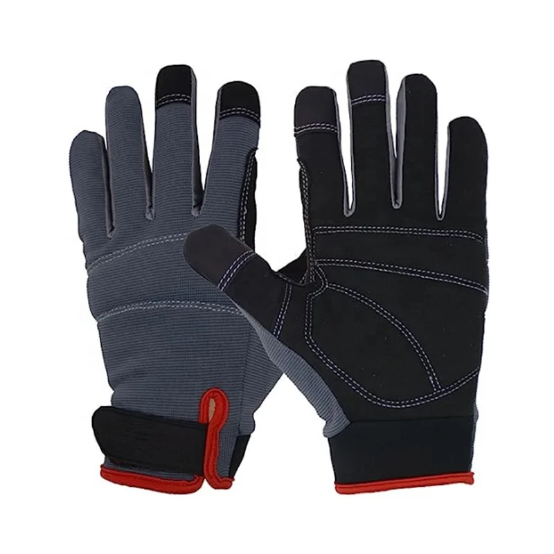 Full Finger Mens Work Gloves Touch Screen, Synthetic Leather Utility Gloves, Flexible Breathable Fit - Padded Knuckles & Palm