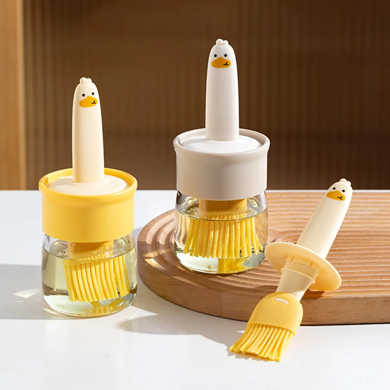 Modern 2-in-1 Olive Oil Vinegar Glass Bottle Measured Silicone BBQ Brush