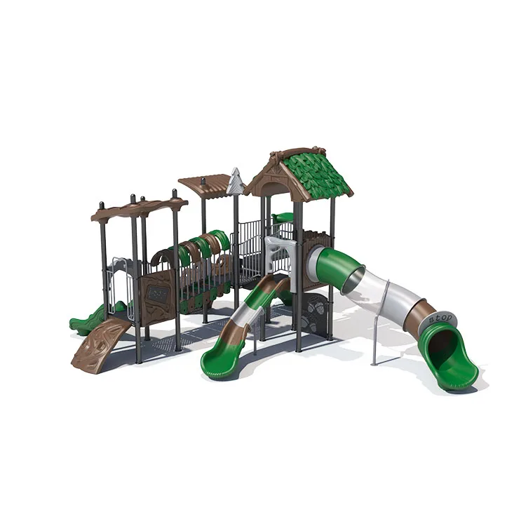 Зеленая лесная пластиковая детская открытая игровая площадка оборудование горка общественный парк для детей