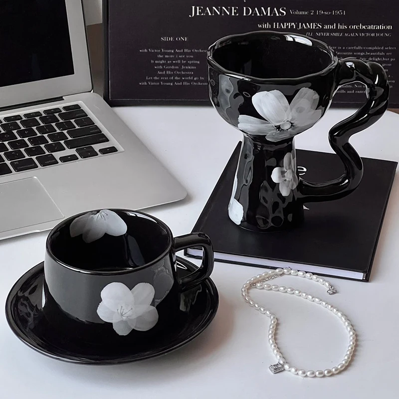 Ins Japanese Ceramic Mug Cute Coffee Cup With Saucer Nordic Mug Porcelain Cup With Handle For Household For Weeding Restaurant