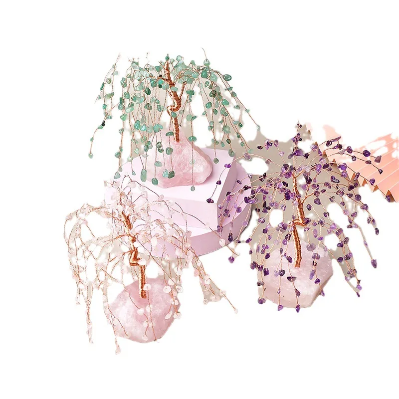 Natural powder crystal base crystal wealth tree willow decoration home decoration crystal wealth money tree