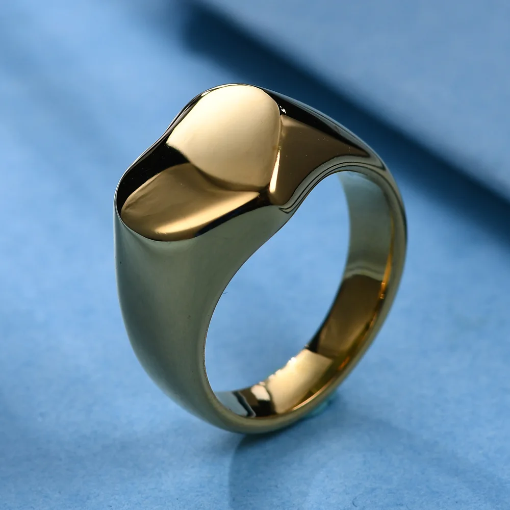 Stainless Steel Ring Heart Shaped Glossy Silver Black Gold Casting Basic Laser logo