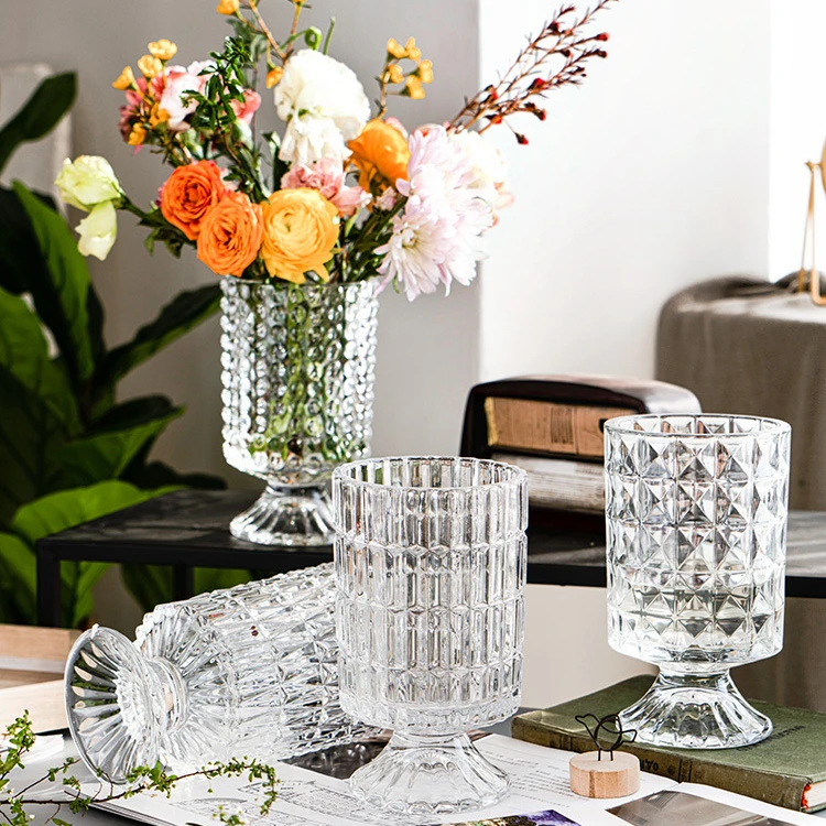 Горячая распродажа, Дешевые Свадебные украшения дома, стеклянные хрустальные вазы, рельефные индивидуальные логотипы, Современный домашний декор, прозрачная стеклянная ваза для цветов