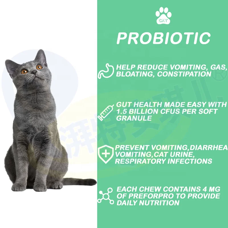 Gas Relief Bad Breath Diarrhea Constipation & Digestive Support Digestive Enzymes Cat Prebiotic Probiotics Supplement