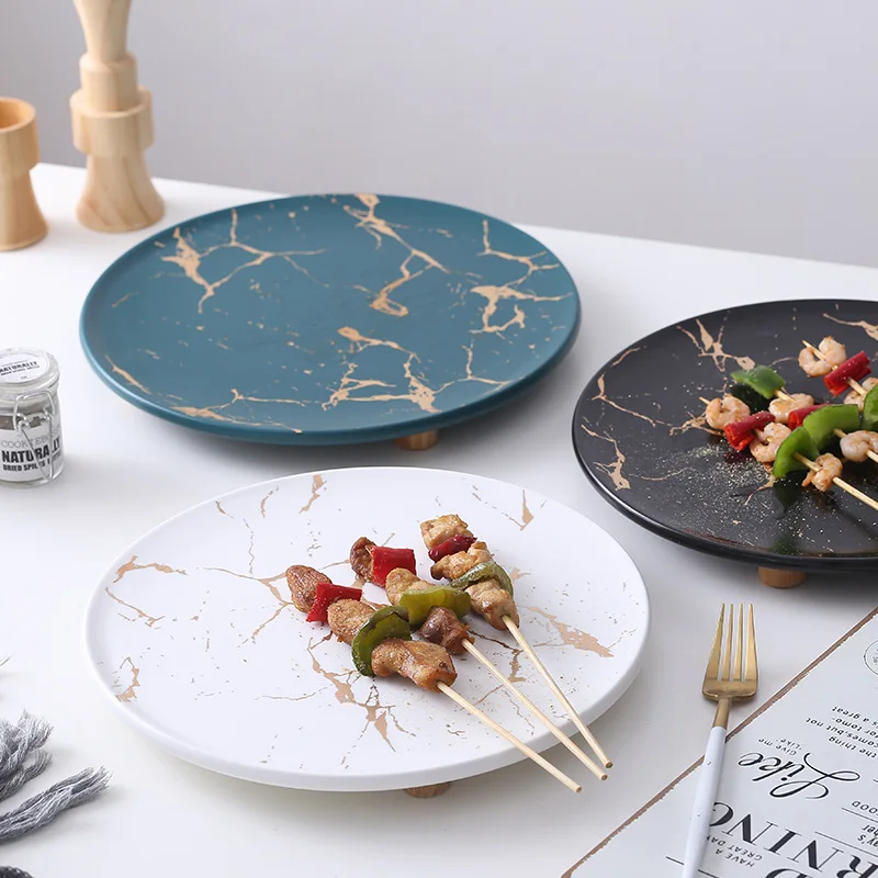 Moden Style White Green Black Porcelain Dessert Kebab Sushi Fruit Vegetables Ceramic Shallow Dish