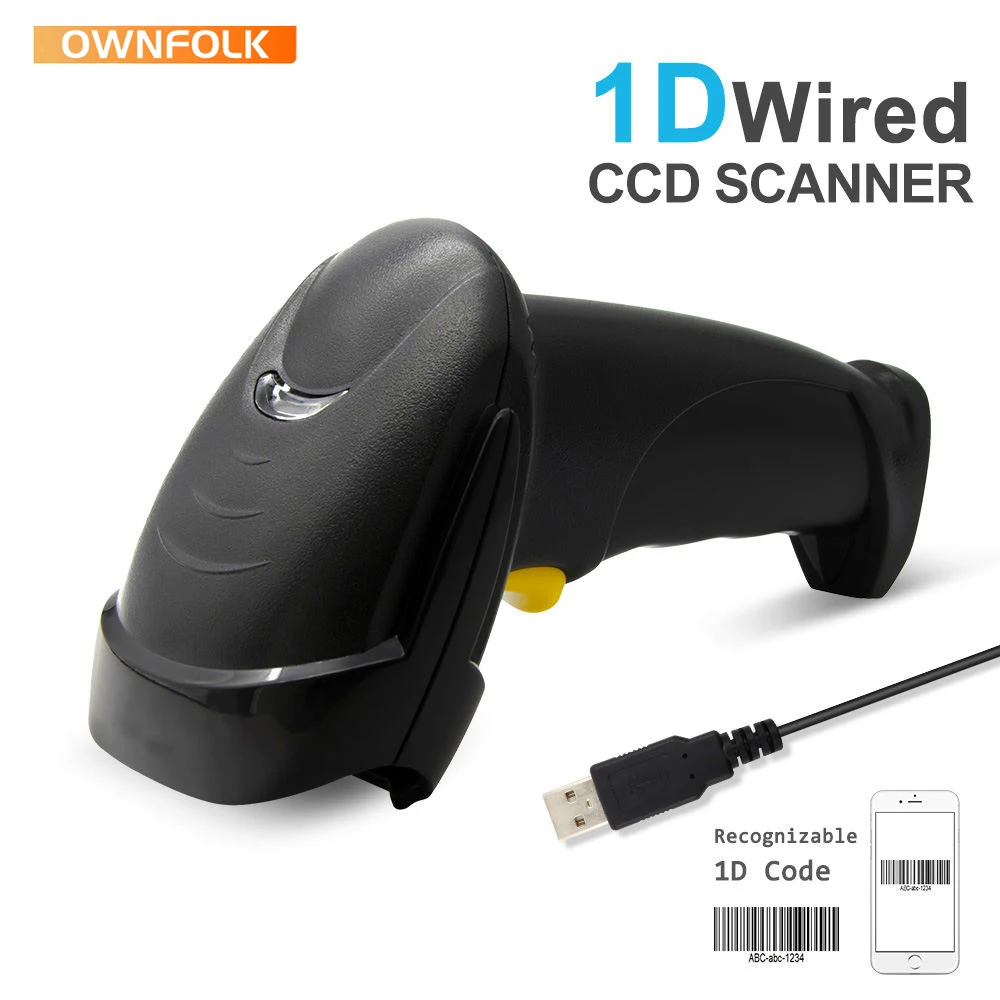 OWNFOLK Laser CCD CMO Scan wired Bar Code Scanners Reader Corded Handheld 1D 2D QR Barcode Scanner for supermarkets
