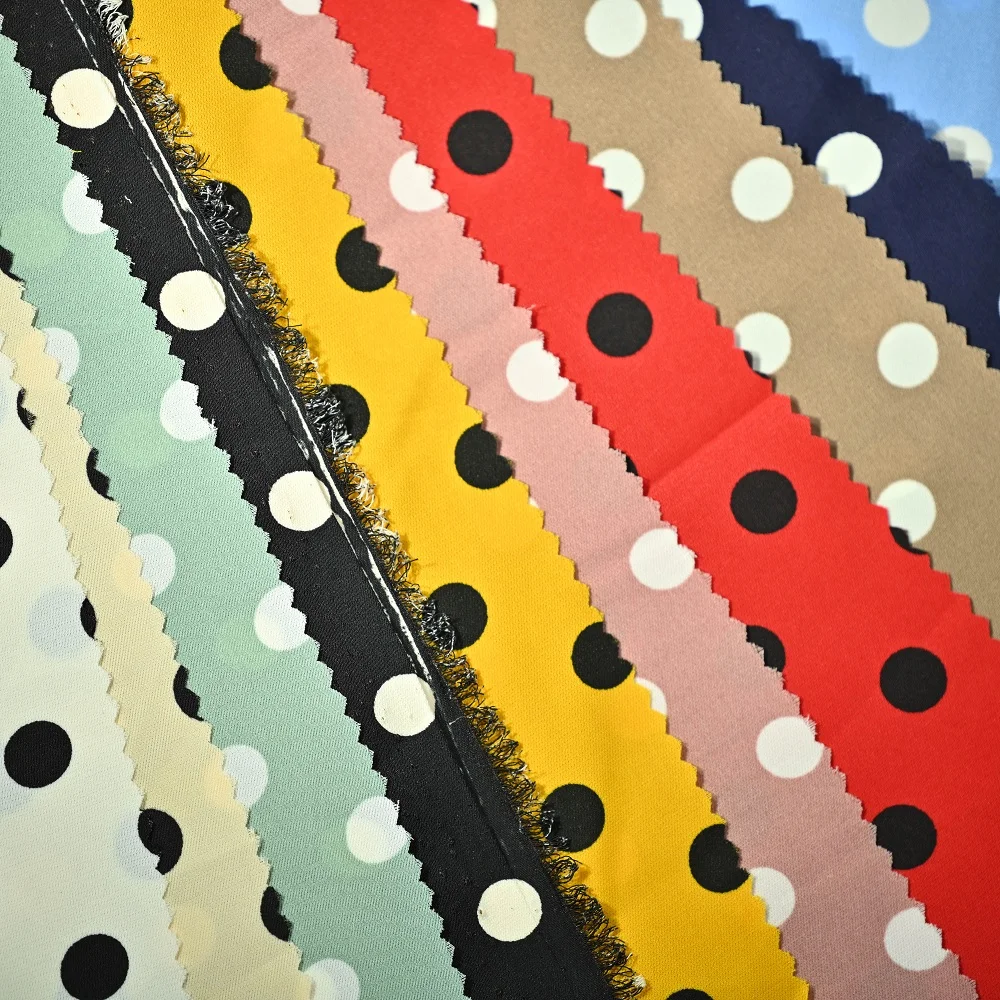 New arrival 100% polyester woven plain white and green polka dot sph printed dress fabric for apparel