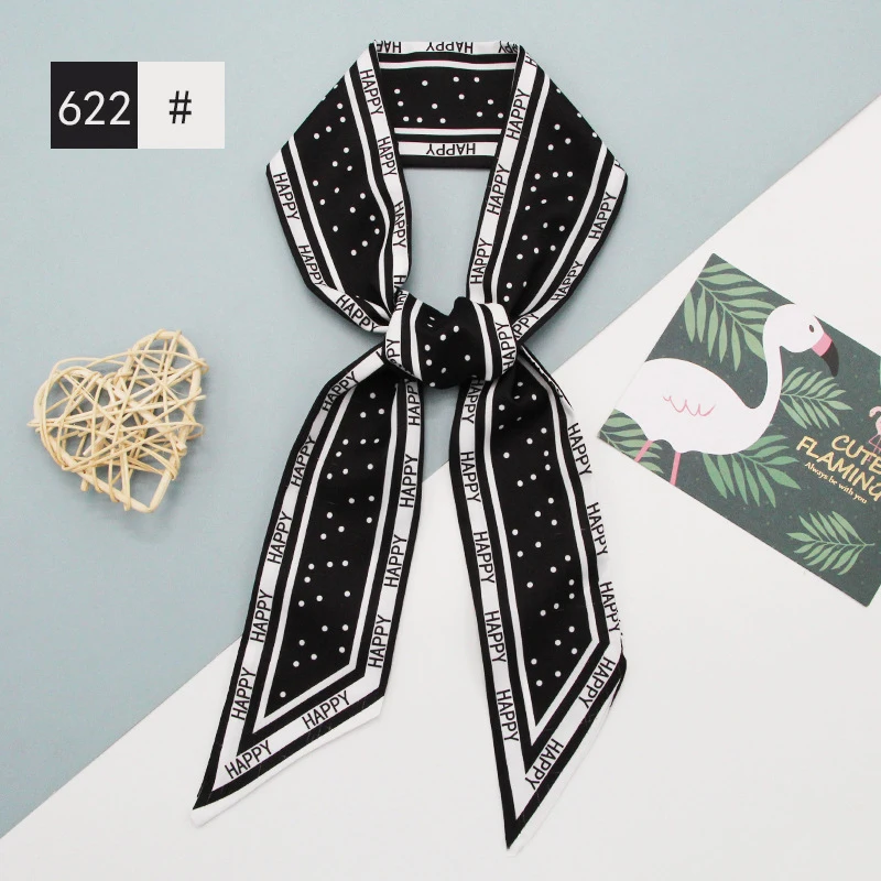 MIO Black and White Tie Scarf Polka Dot Striped Printed Neckerchief Ribbon Head Bag Hair Band for Women Girls