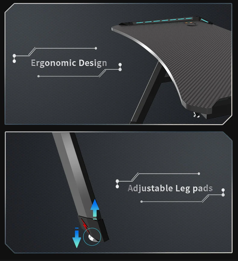 
Factory Direct New Model Premium Price RGB Gaming Desk Pc Desk Home Office Desk With LED Light H-Shape Gaming table 