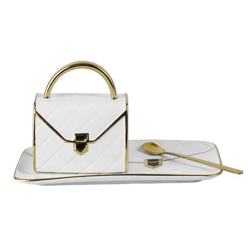 Elegant light luxury fashion creative bag-shaped European afternoon tea coffee cup and saucer set