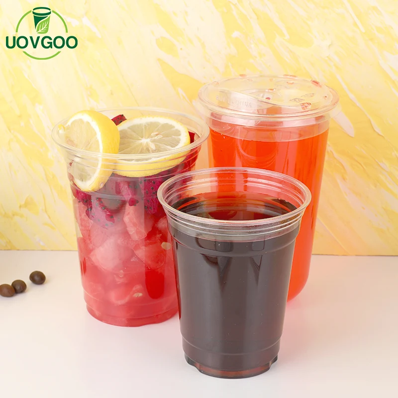 Custom Disposable Plastic Cups With Lid Printing Logo Juice Milk Tea Cup Clear Plastic Bubble Tea Cup For Coffee