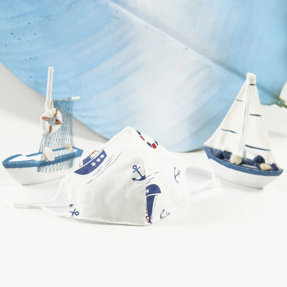 Hot Sale  100% Cotton Washable Reusable Comfortable Breathable Summer Sailboat Anchor Print Facemask Party Face Mask For Boys