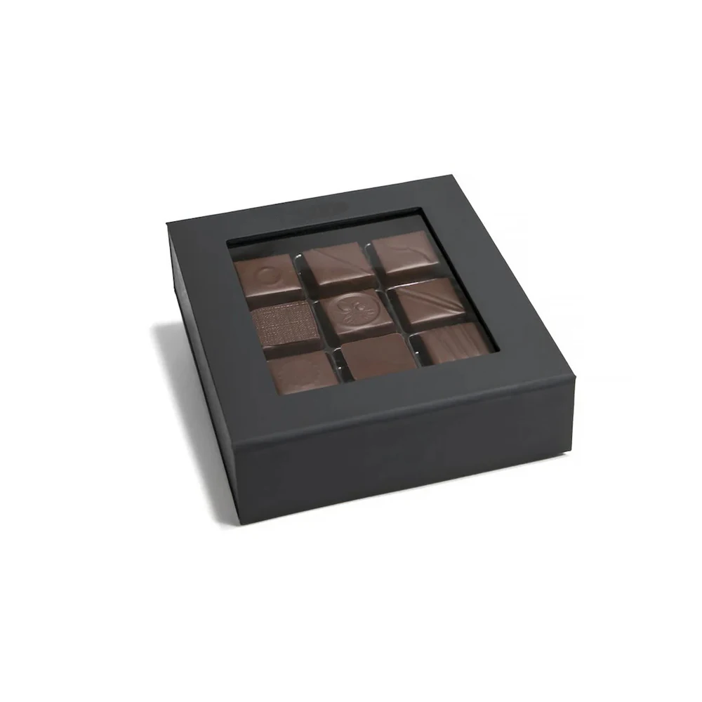 Custom empty black chocolate truffle box packaging with window boxes for truffles