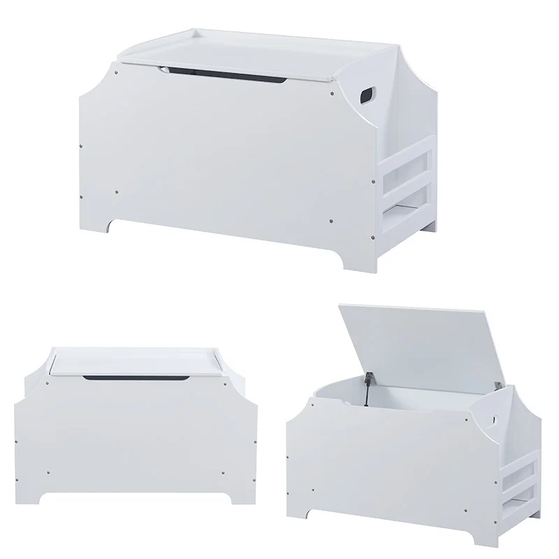 Personalized Toy Box Wooden Storage Chest with Storage Bookcase Top White Toy Box for Kids