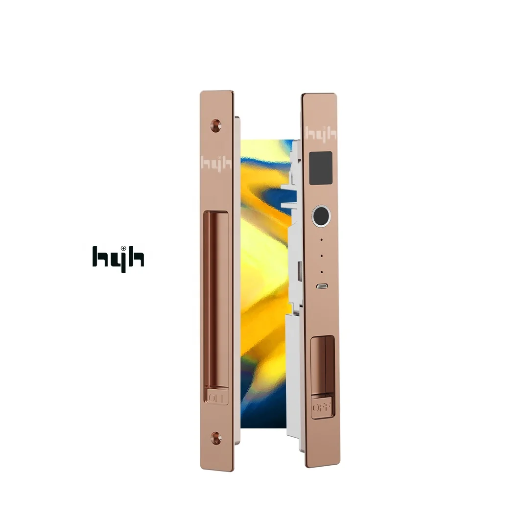 Guangdong-hyh Korea Digital Fingerprint Glass Door Lock Sliding Door Heavy Duty Smart Home Electronic Black Sliding Door Lock