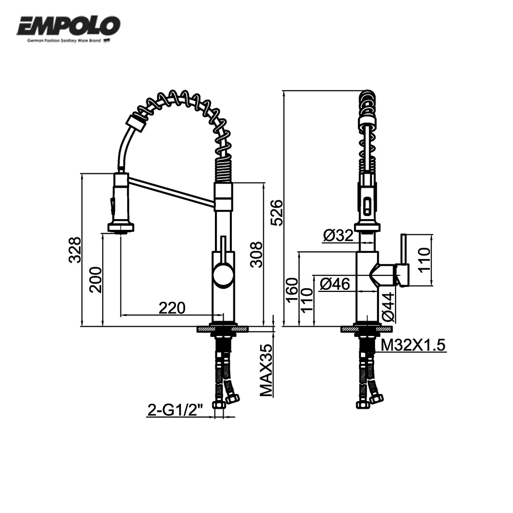 Modern designer pull out brass kitchen sink mixer tap black single handle spring water kitchen faucet