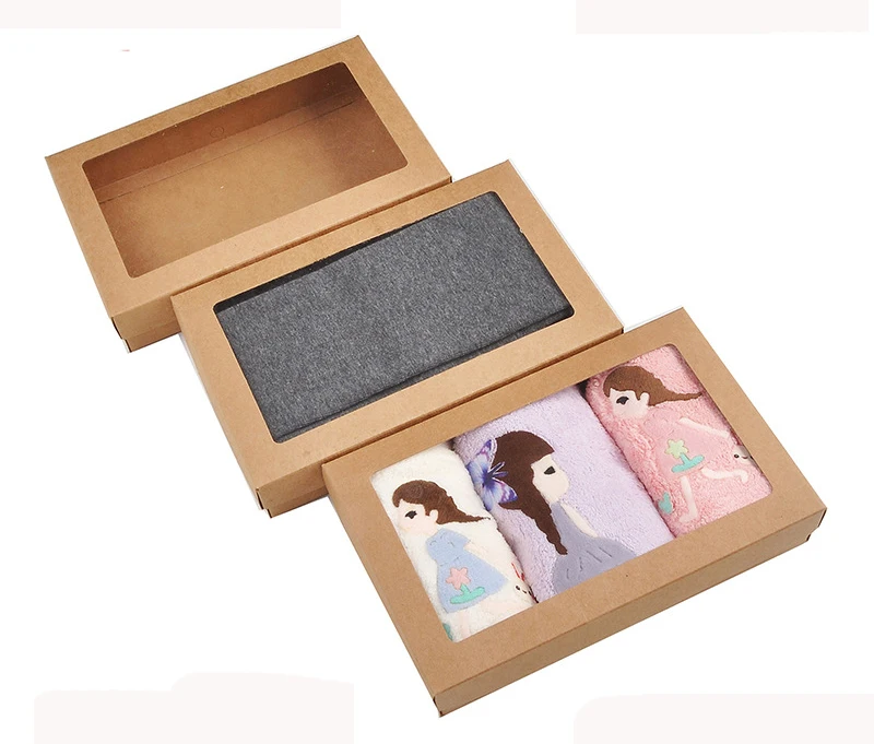 Lot Kraft Paper22x14x4.3cm with Clear PVC Window Custom Luxury Eco-friendly Premium Foldable Sock Paper Box Packaging