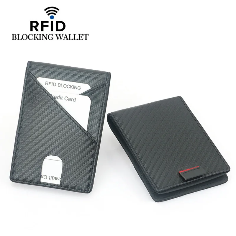 Wholesale custom men genuine leather bank card coin holder rfid credit card sleeve anti theft wallet with money clip