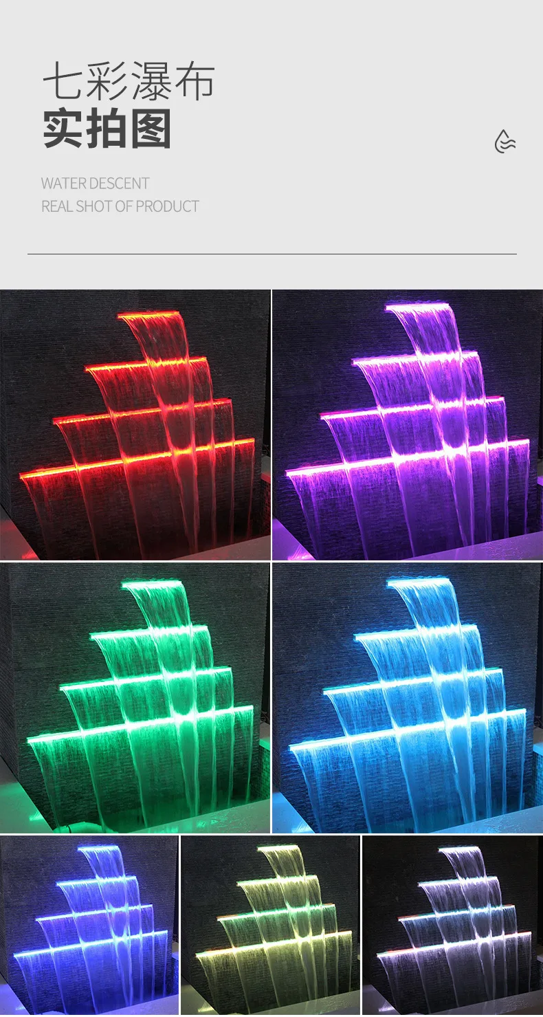 Outdoor Indoor Artificial Waterfall Acrylic Water Fountain Cascade Fountain Waterfall Spillway for Sheer Descent