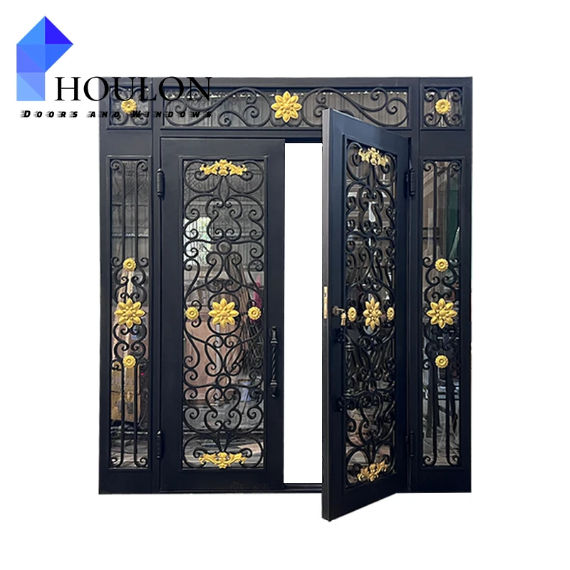 Fancy Cheap Security Double Security Door Wrought Iron Front Entry Door For Villa