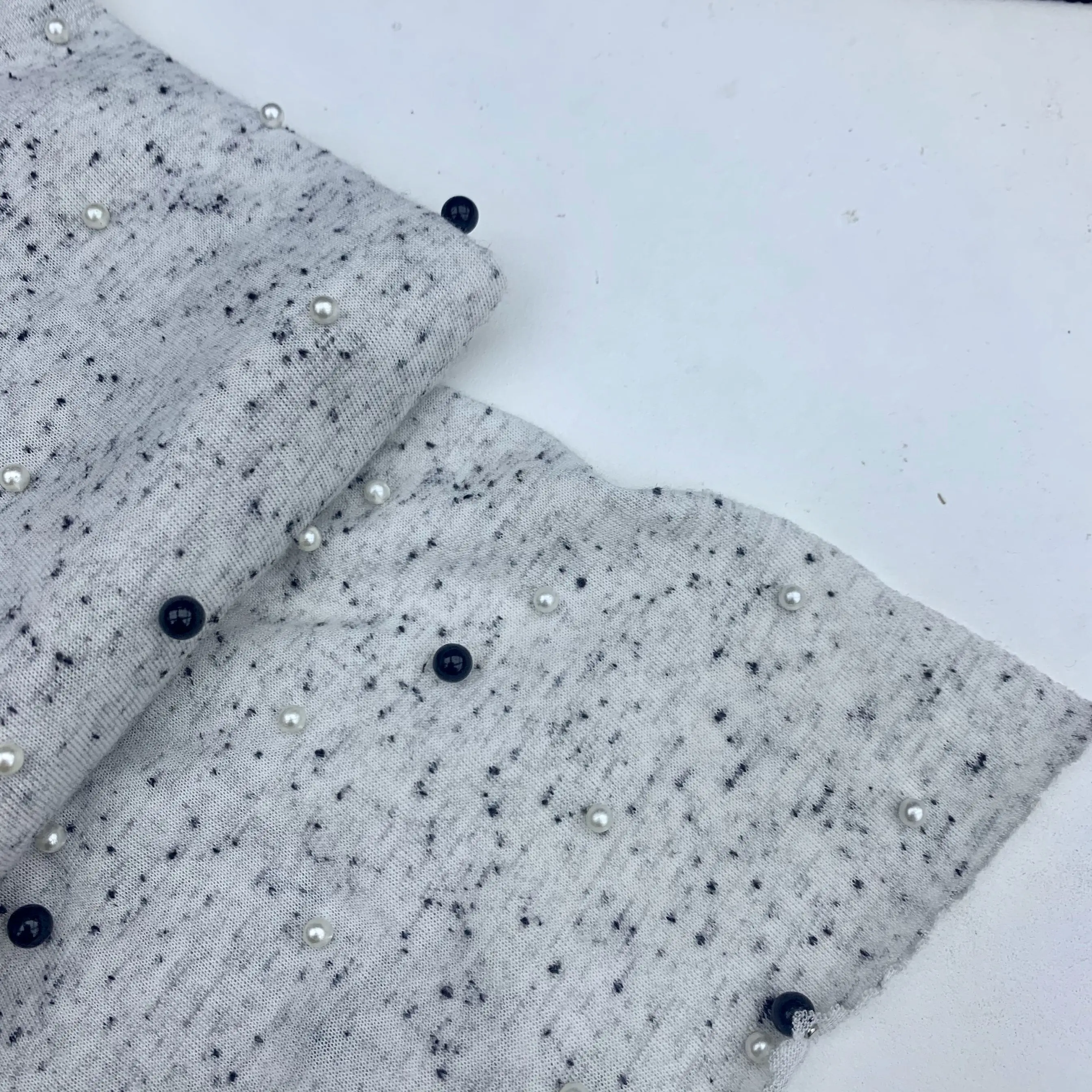 New fashion lurex fabric jersey knitted fabric with pearl embroidery