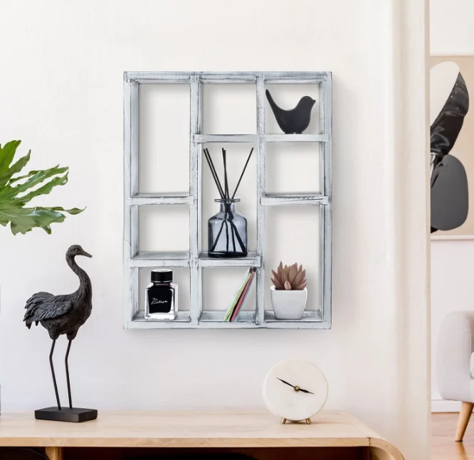 wall lock Multi-Slot Shelf Cube Display 9 Compartment Shadow Box Wall mountable wooden crafts plant shelf display