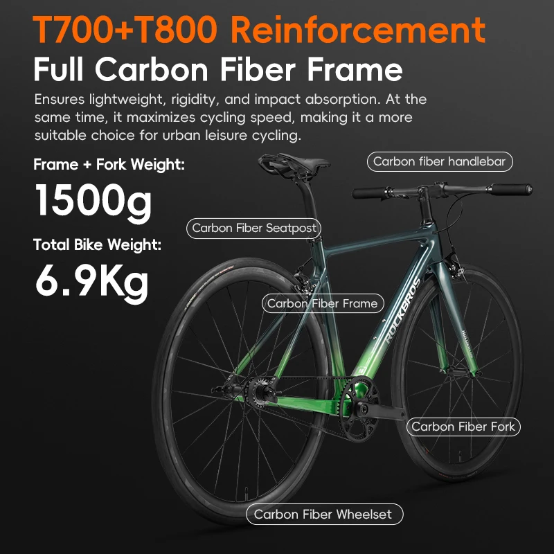 ROCKBROS Carbon Fiber Bike Tire Carbon Road Bike With 21 Speed Full Professional Road Bike Full Carbon Road Bicycle