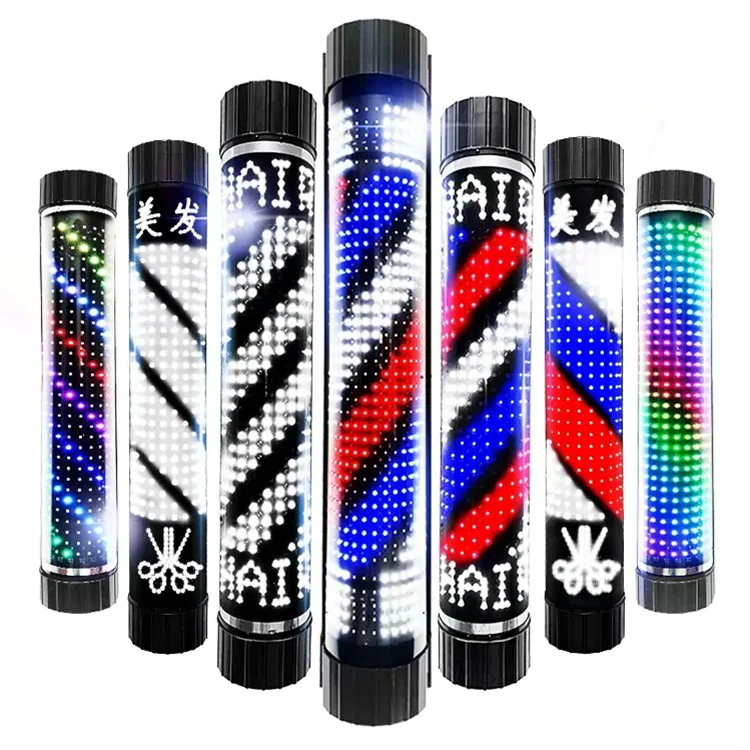 Kisen HOT Barber Shop Sign Pole Light Red White Blue Stripe Design Salon Wall Hanging Light Lamp Beauty Salon Lamp